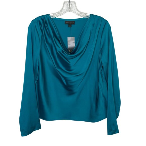 Bold Elements Cowl Neck Blouse Shirt Womens Small Teal Green New - Picture 1 of 8